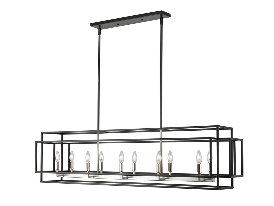 Z-Lite 454-54L-BK-BN Ten Light Linear Chandelier, Black + Brushed Nickel