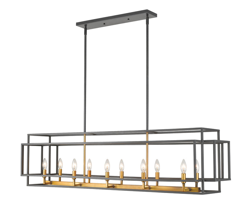 Z-Lite 454-54L-BRZ-OBR Ten Light Linear Chandelier, Bronze + Olde Brass