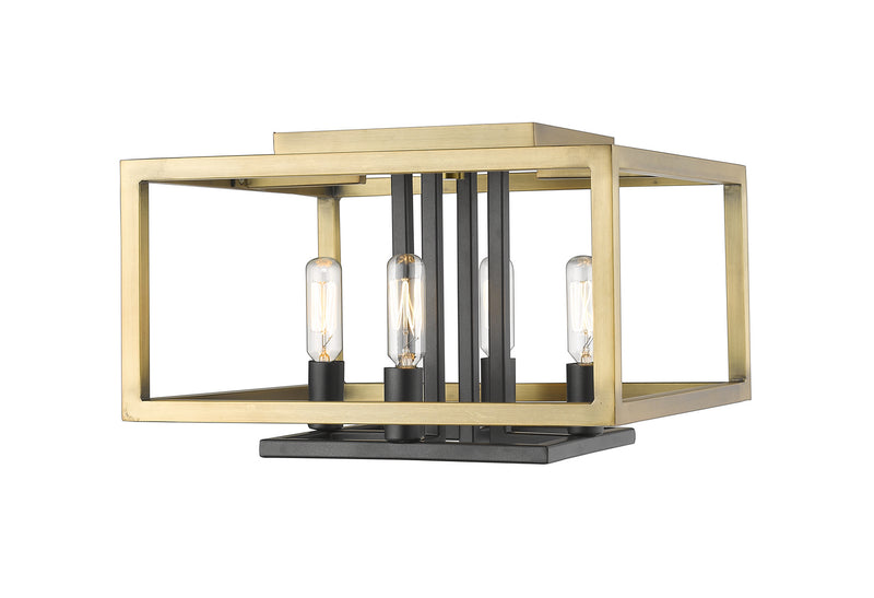 Z-Lite 456F-OBR-BRZ Four Light Flush Mount, Olde Brass + Bronze