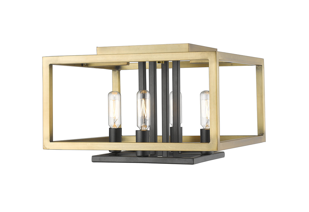 Z-Lite 456F-OBR-BRZ Four Light Flush Mount, Olde Brass + Bronze