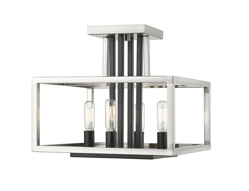 Z-Lite 456SF-BN-BK Four Light Semi Flush Mount, Brushed Nickel + Matte Black