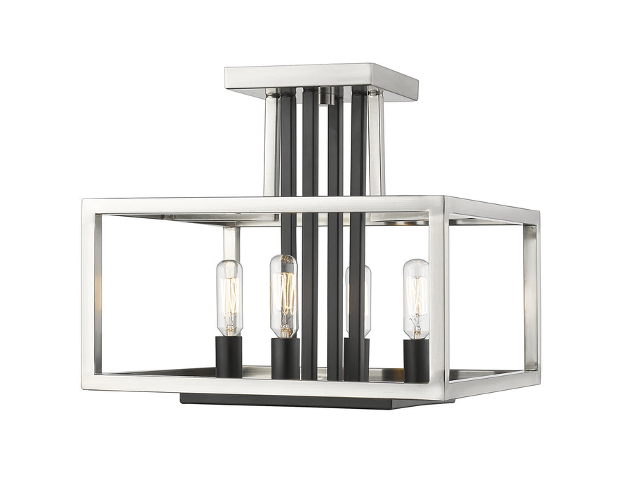Z-Lite 456SF-BN-BK Four Light Semi Flush Mount, Brushed Nickel + Matte Black