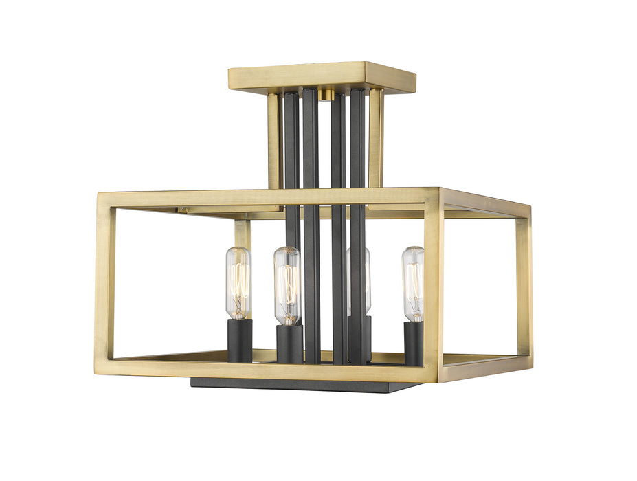 Z-Lite 456SF-OBR-BRZ Four Light Semi Flush Mount, Olde Brass + Bronze