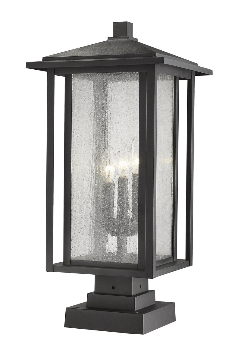 Z-Lite 554PHXLS-SQPM-BK Three Light Outdoor Pier Mounted Fixture, Black