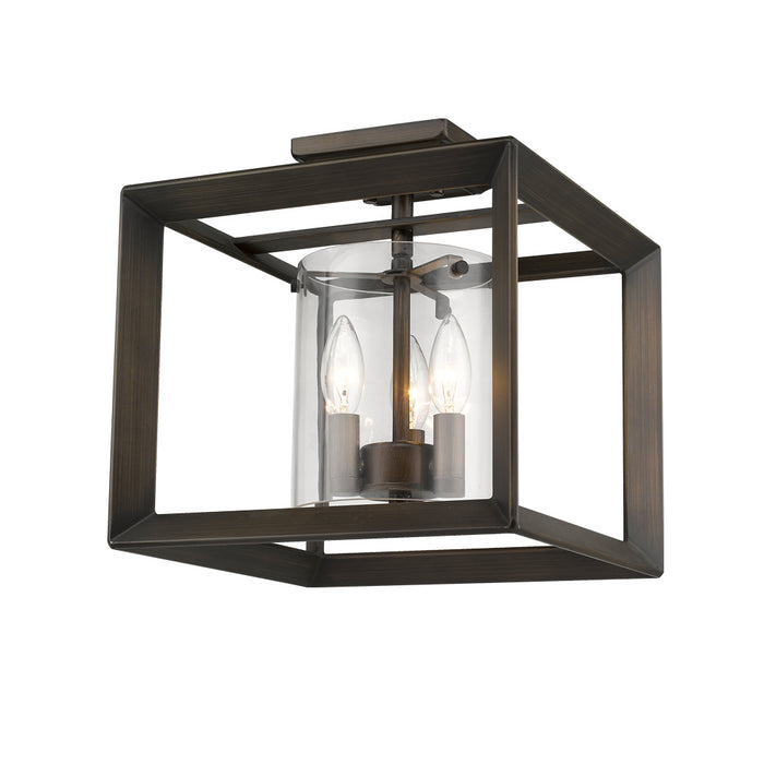 Golden 2073-SF12 GMT-CLR Three Light Semi-Flush Mount, Gunmetal Bronze