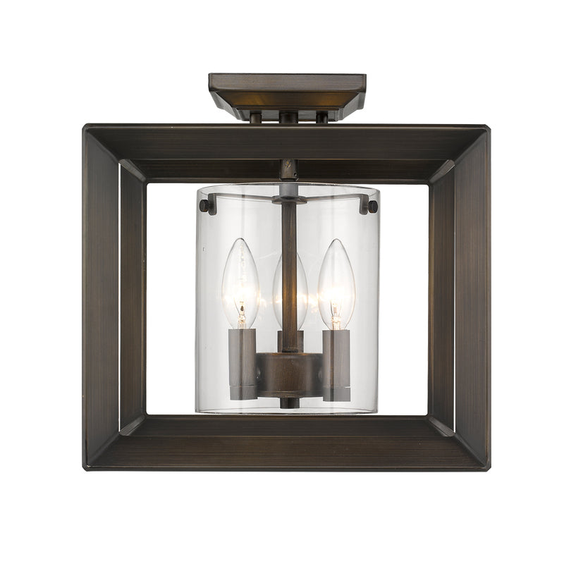 Golden 2073-SF12 GMT-CLR Three Light Semi-Flush Mount, Gunmetal Bronze