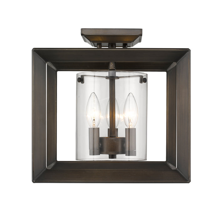 Golden 2073-SF12 GMT-CLR Three Light Semi-Flush Mount, Gunmetal Bronze