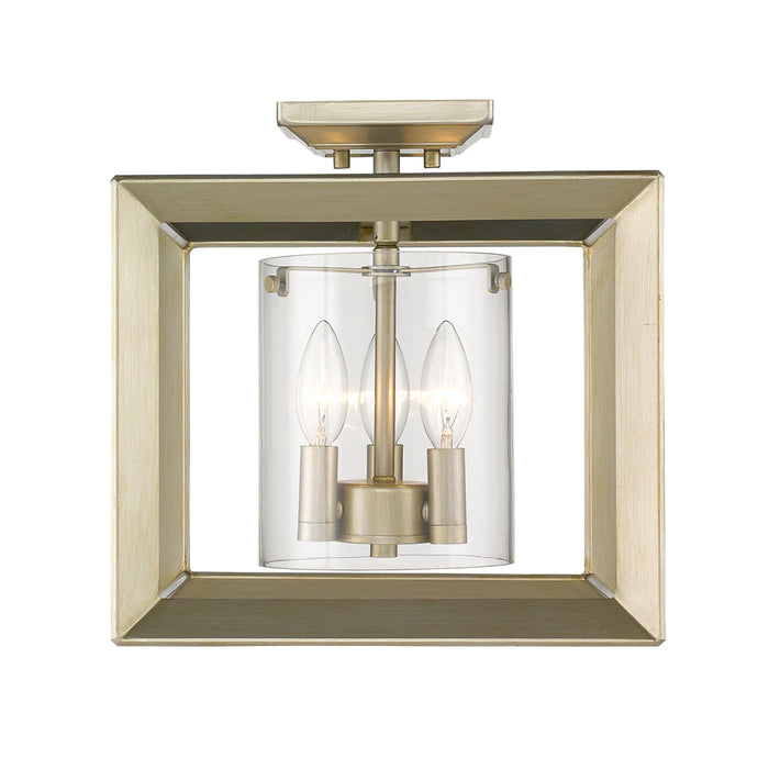 Golden 2073-SF12 WG-CLR Three Light Semi-Flush Mount, White Gold
