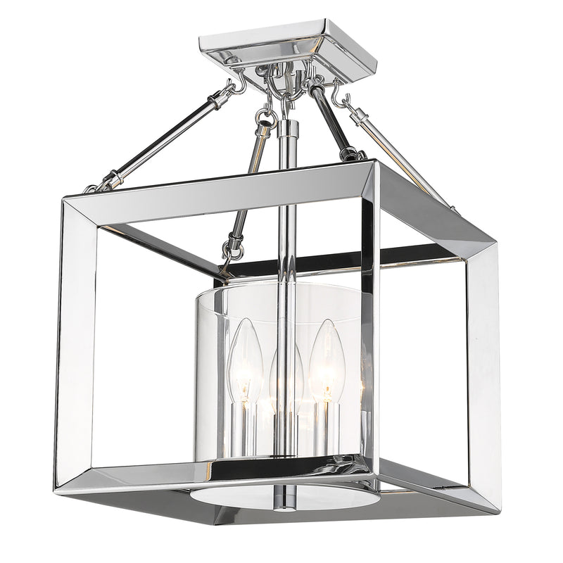 Golden 2074-SF CH-CLR Three Light Semi-Flush Mount, Chrome