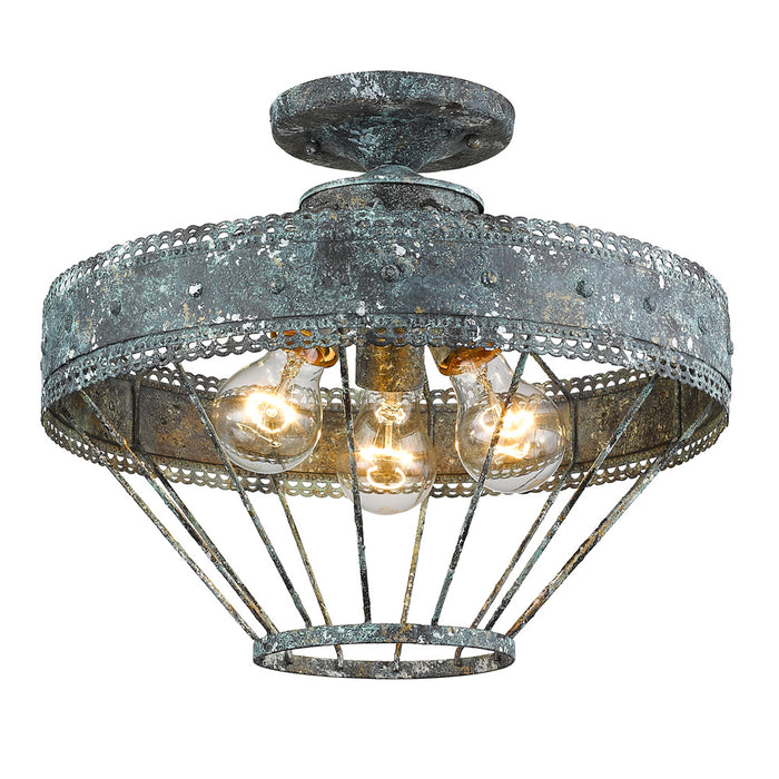 Golden 7856-SF VP Three Light Semi-Flush Mount, Blue Verde Patina