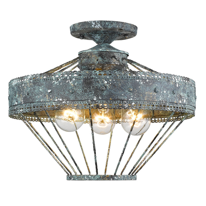 Golden 7856-SF VP Three Light Semi-Flush Mount, Blue Verde Patina