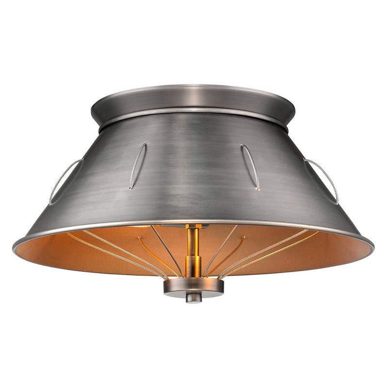 Golden 7917-FM AS Two Light Flush Mount, Aged Steel