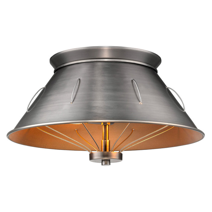 Golden 7917-FM AS Two Light Flush Mount, Aged Steel