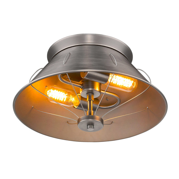 Golden 7917-FM AS Two Light Flush Mount, Aged Steel