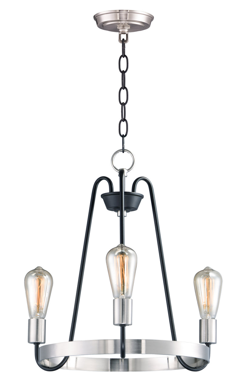 Maxim 11733BKSN Three Light Chandelier, Black / Satin Nickel