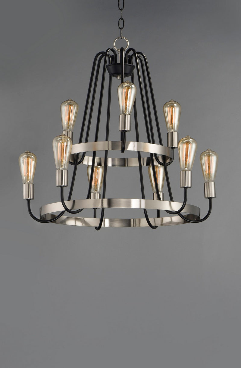 Maxim 11737BKSN Nine Light Chandelier, Black / Satin Nickel
