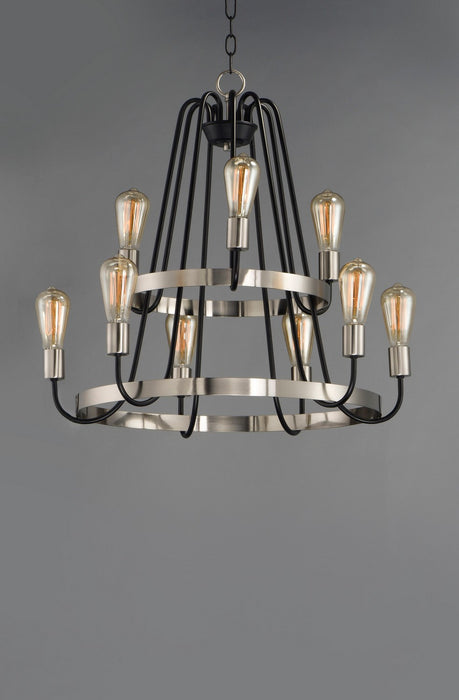 Maxim 11737BKSN Nine Light Chandelier, Black / Satin Nickel