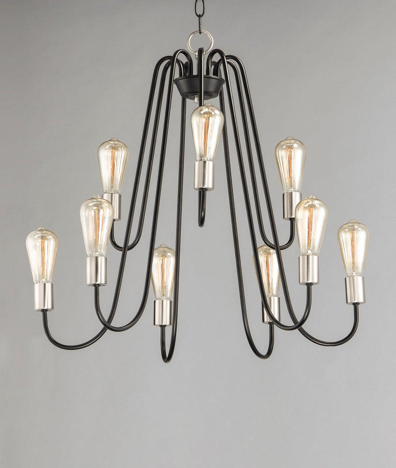 Maxim 11737BKSN Nine Light Chandelier, Black / Satin Nickel