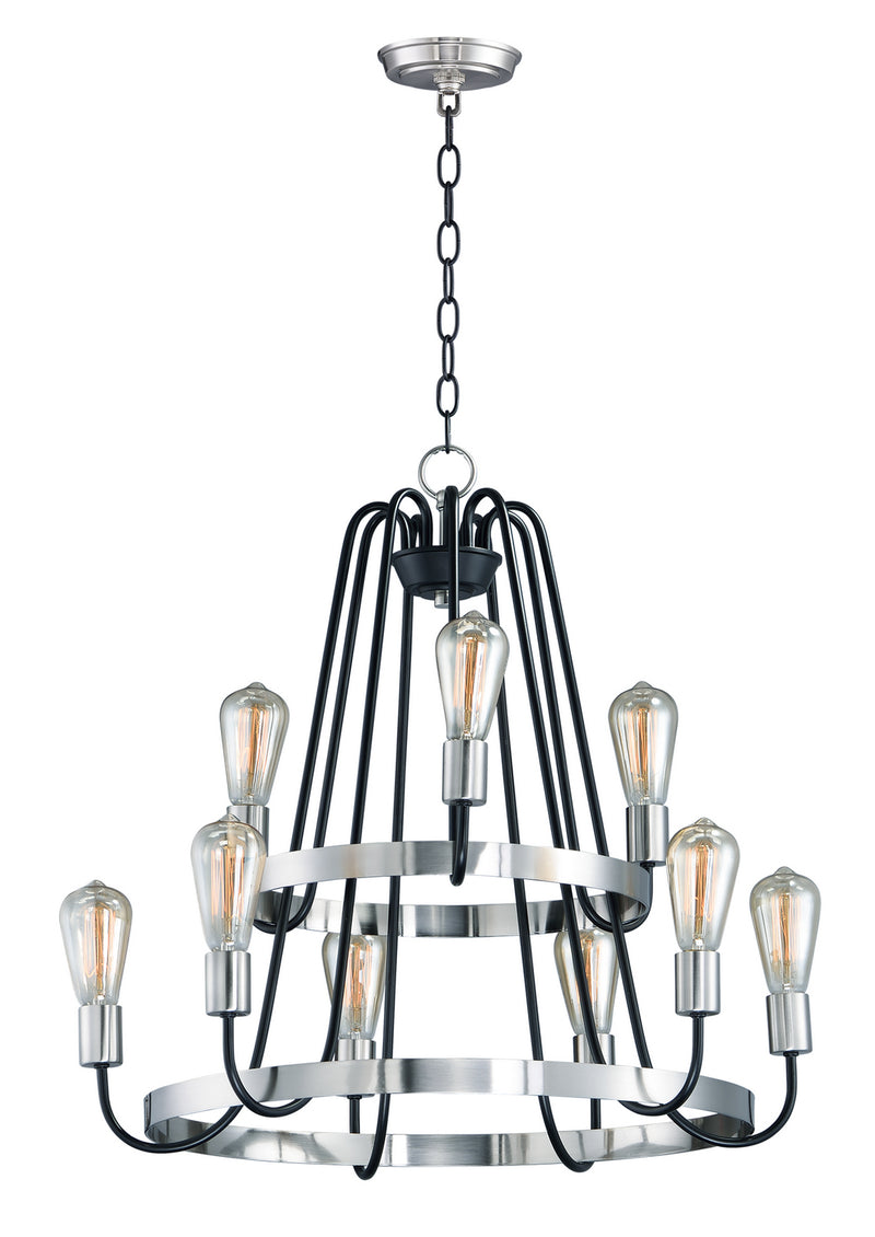 Maxim 11737BKSN Nine Light Chandelier, Black / Satin Nickel