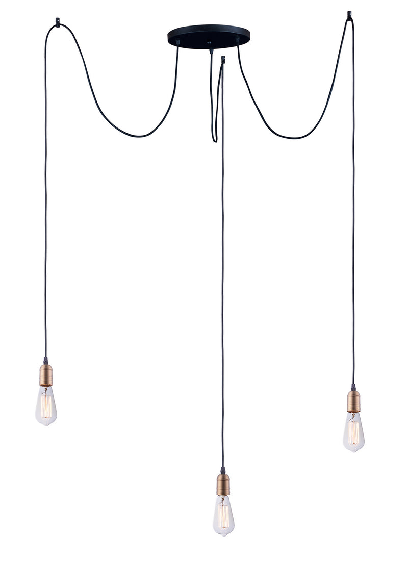 Maxim 12123BKAB Three Light Pendant, Black / Antique Brass