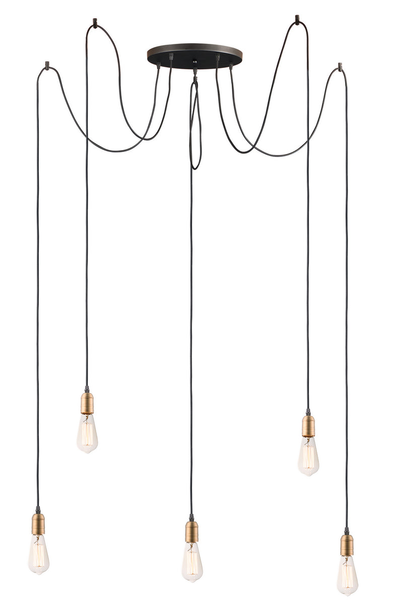 Maxim 12125BKAB Five Light Pendant, Black / Antique Brass
