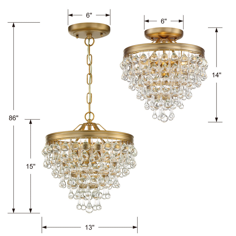 Crystorama 130-VG_CEILING Three Light Semi Flush Mount, Vibrant Gold