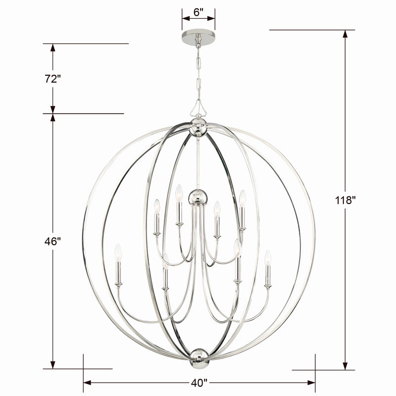 Crystorama 2246-PN_NOSHADE Eight Light Chandelier, Polished Nickel