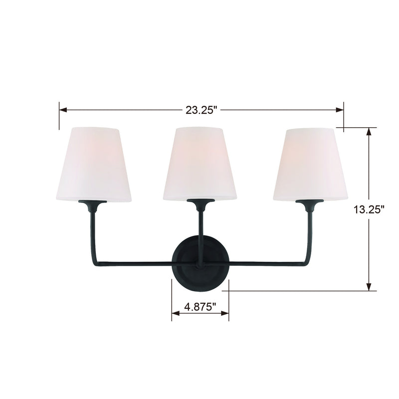 Crystorama 2443-OP-BF Three Light Bathroom Vanity, Black Forged