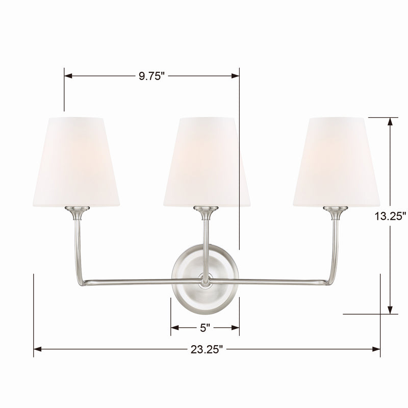 Crystorama 2443-OP-BN Three Light Bathroom Vanity, Brushed Nickel