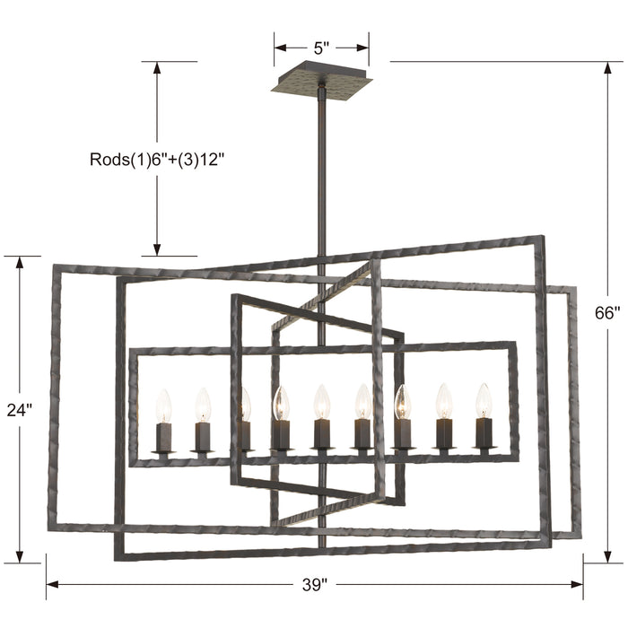 Crystorama 337-RS Nine Light Chandelier, Raw Steel