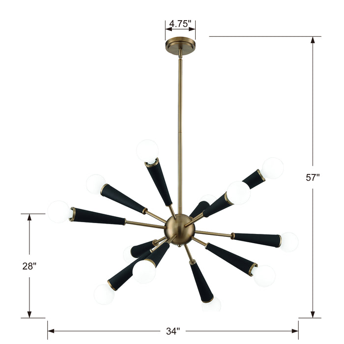 Crystorama 3812-AG 12 Light Chandelier, Aged Brass