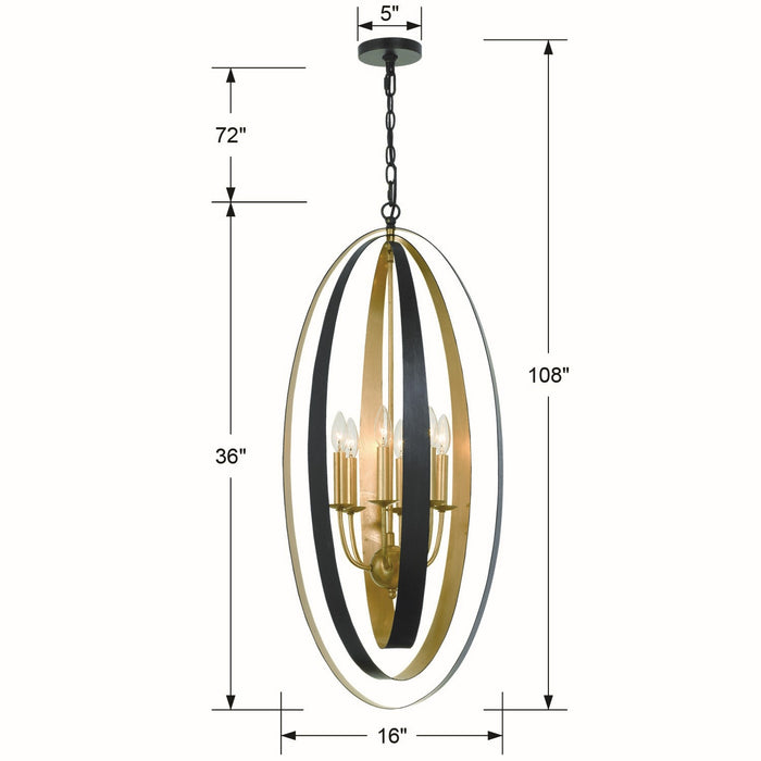 Crystorama 597-EB-GA Six Light Chandelier, English Bronze + Antique Gold