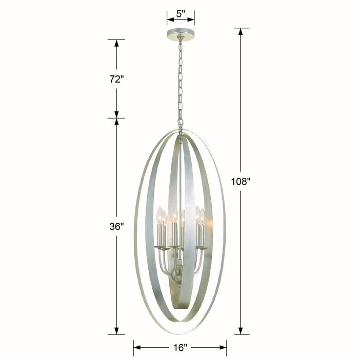 Crystorama 597-SA Six Light Chandelier, Antique Silver