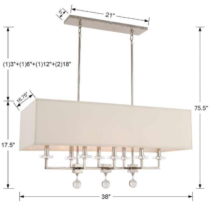 Crystorama 8109-PN Eight Light Chandelier, Polished Nickel