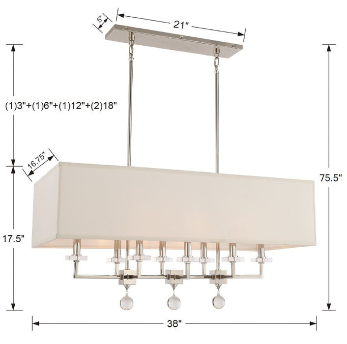 Crystorama 8109-PN Eight Light Chandelier, Polished Nickel