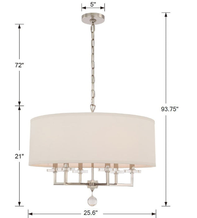 Crystorama 8116-PN Six Light Chandelier, Polished Nickel