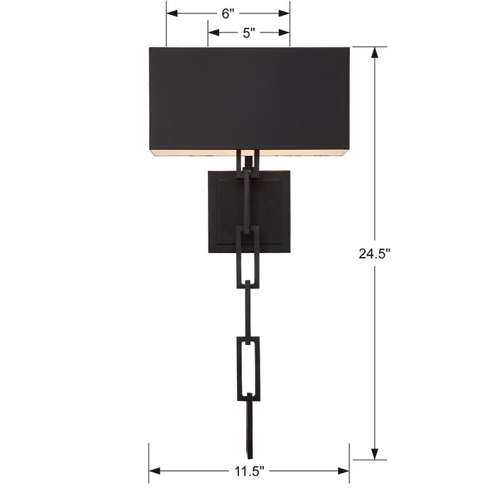 Crystorama 8682-MK-WH Two Light Wall Sconce, Matte Black + White