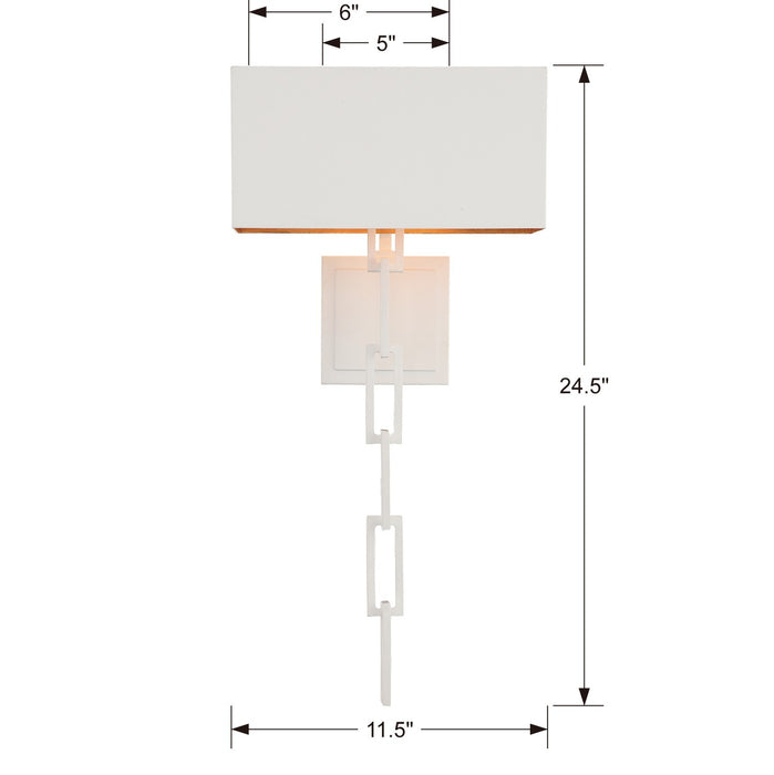 Crystorama 8682-MT-GA Two Light Wall Sconce, Matte White + Antique Gold