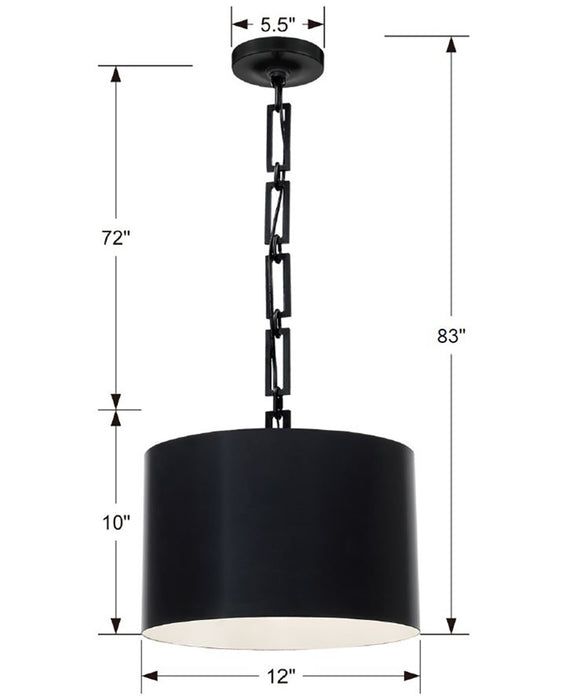 Crystorama 8683-MK-WH One Light Chandelier, Matte Black + White