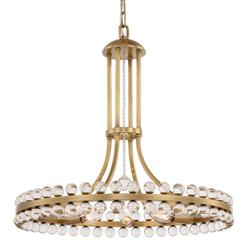 Crystorama CLO-8898-AG Eight Light Chandelier, Aged Brass