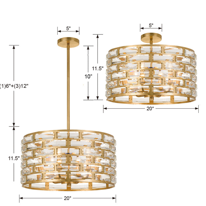 Crystorama MER-4866-GA Six Light Chandelier, Antique Gold