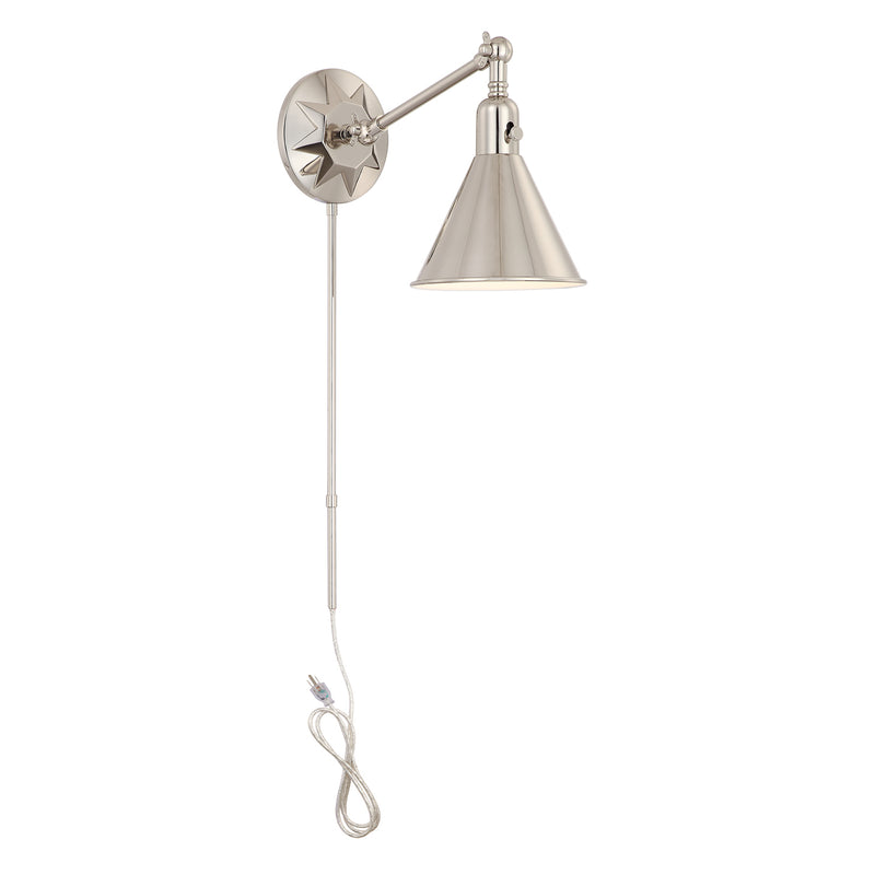 Crystorama MOR-8800-PN One Light Wall Sconce, Polished Nickel