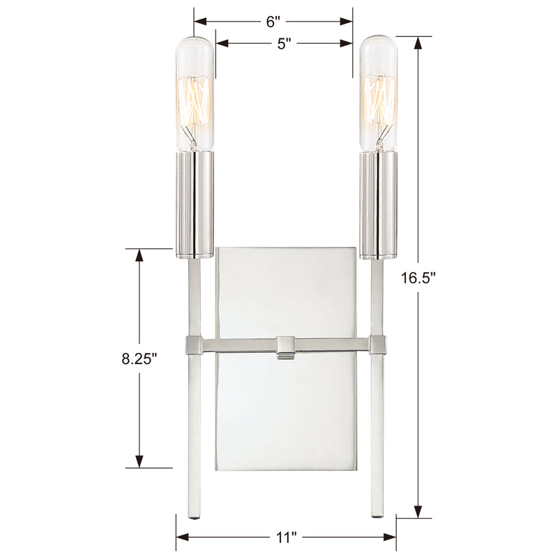 Crystorama VER-242-PN Two Light Wall Sconce, Polished Nickel