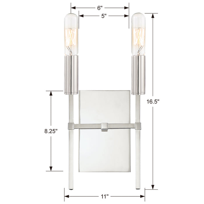 Crystorama VER-242-PN Two Light Wall Sconce, Polished Nickel