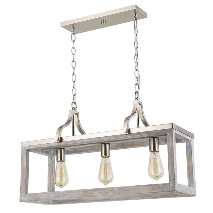 Eglo USA 203109A Three Light Linear Pendant, Acia Wood & Brushed Nickel
