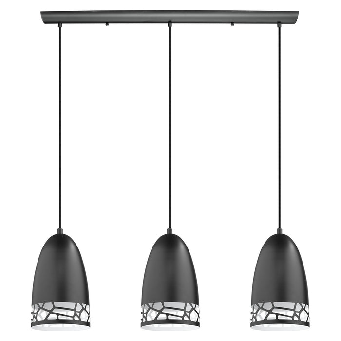 Eglo USA 97444A Three Light Pendant, Matte Black & White