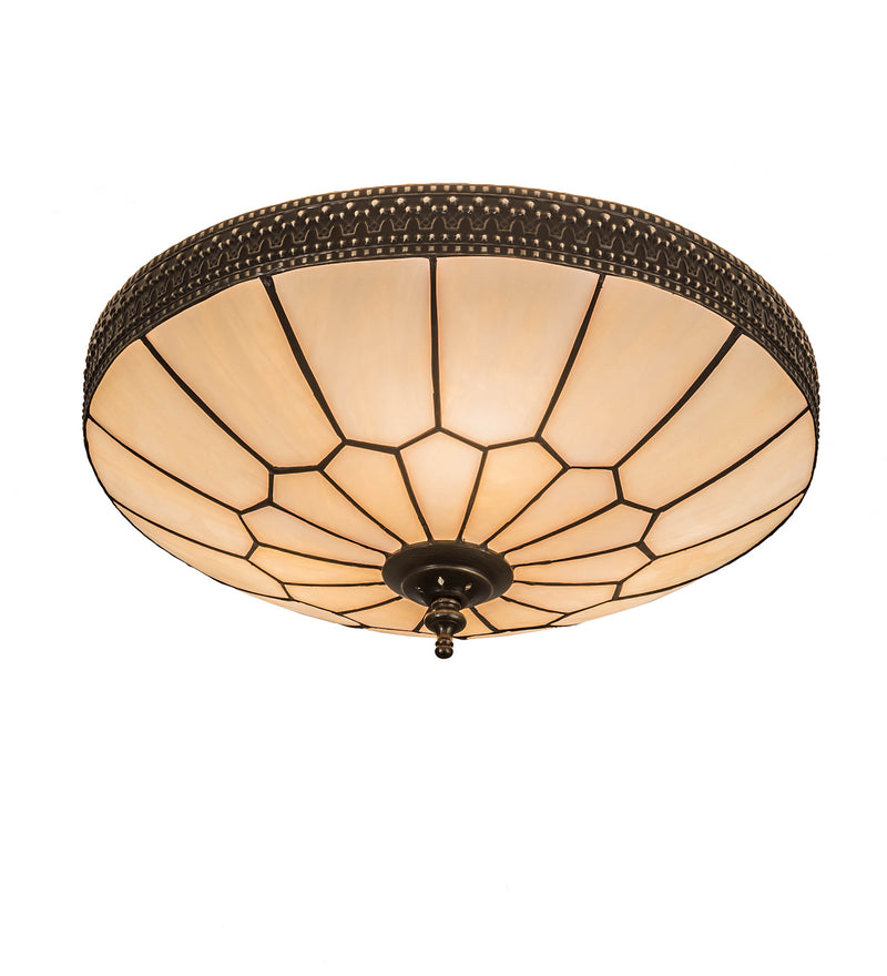 Meyda Tiffany 197707 Three Light Flushmount, Craftsman Brown With Highlights