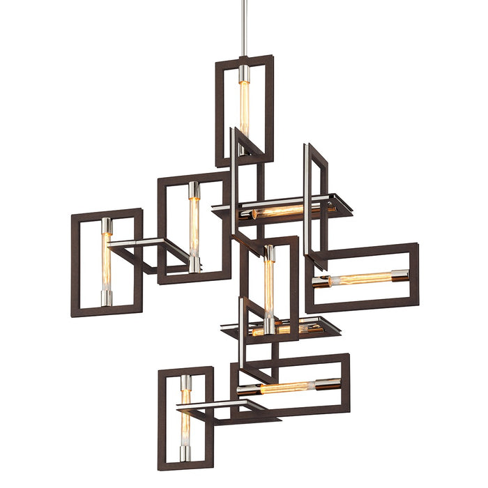 Troy Lighting F6189 Nine Light Chandelier, Bronze With Polished Stainless