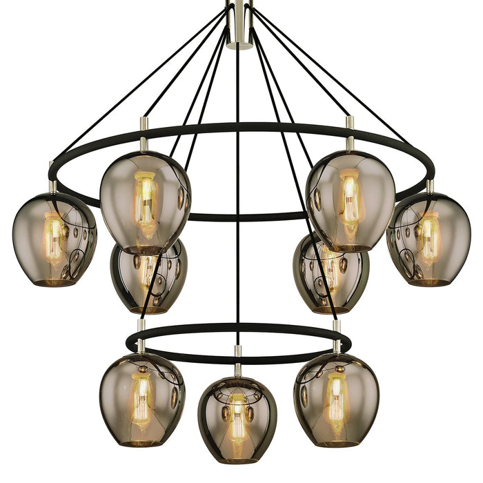 Troy Lighting F6219-TBK/PN Nine Light Chandelier, Textured Black & Polish Nickel