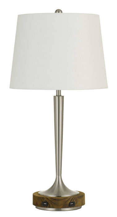 Cal Lighting BO-2778TB One Light Table Lamp, Brushed Steel And Wood